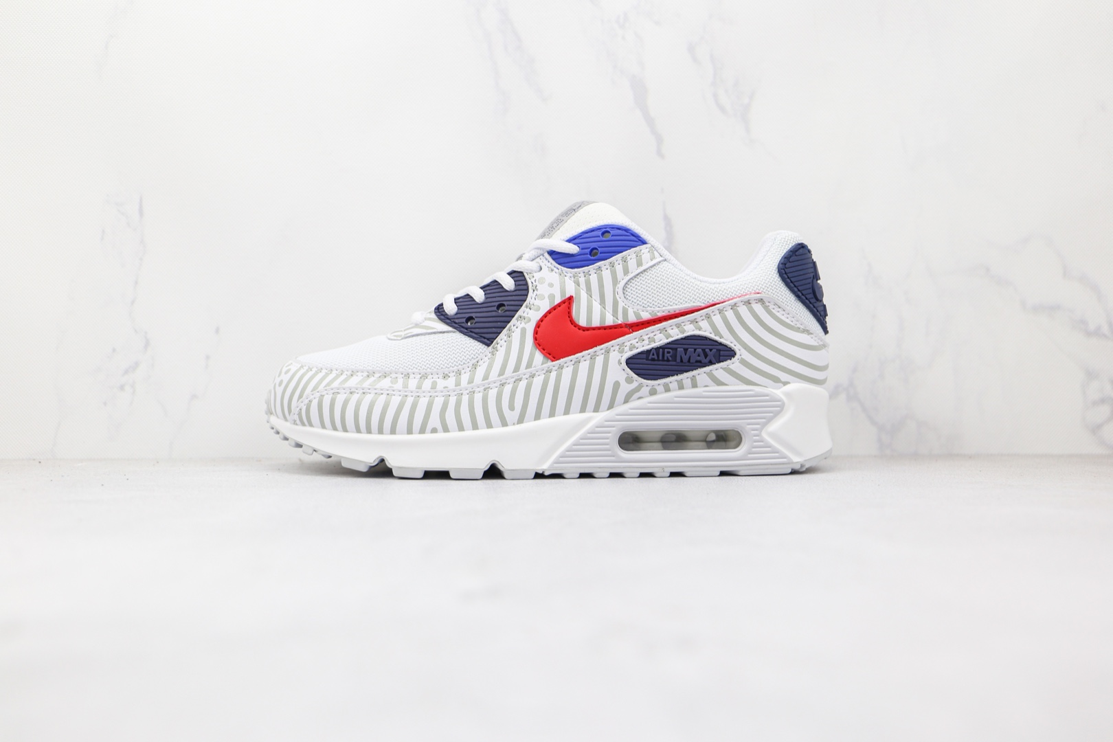 耐克nike air max 90纯原版本条纹斑马max90灰红蓝色气垫鞋原档案数据