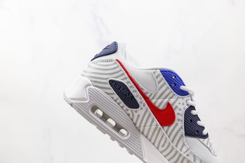 耐克nike air max 90纯原版本条纹斑马max90灰红蓝色气垫鞋原档案数据